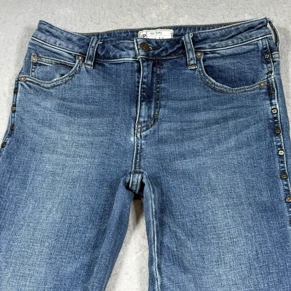 FP Free People Jeans Women’s Size 28 Blue Boot Cut Metal Studs Denim Pockets